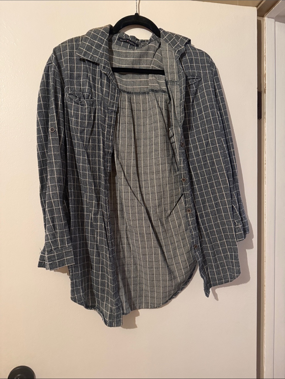 Brandy Melville Gray Windowpane Button-Down Shirt